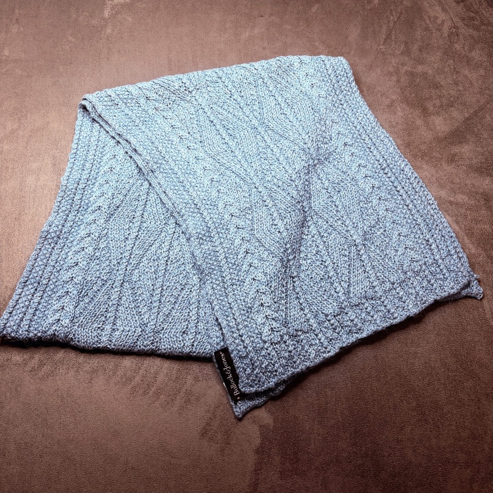 Vtg Bullock & Jones Scarf Blue Baby Alpaca Silk Ireland Cable Knit Luxury Gift
